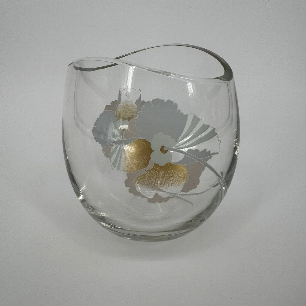 Rosenthal Glass Studio Line Pan Tao Vase 1980s Vintage Floral Metallic Motif - Picture 1 of 8